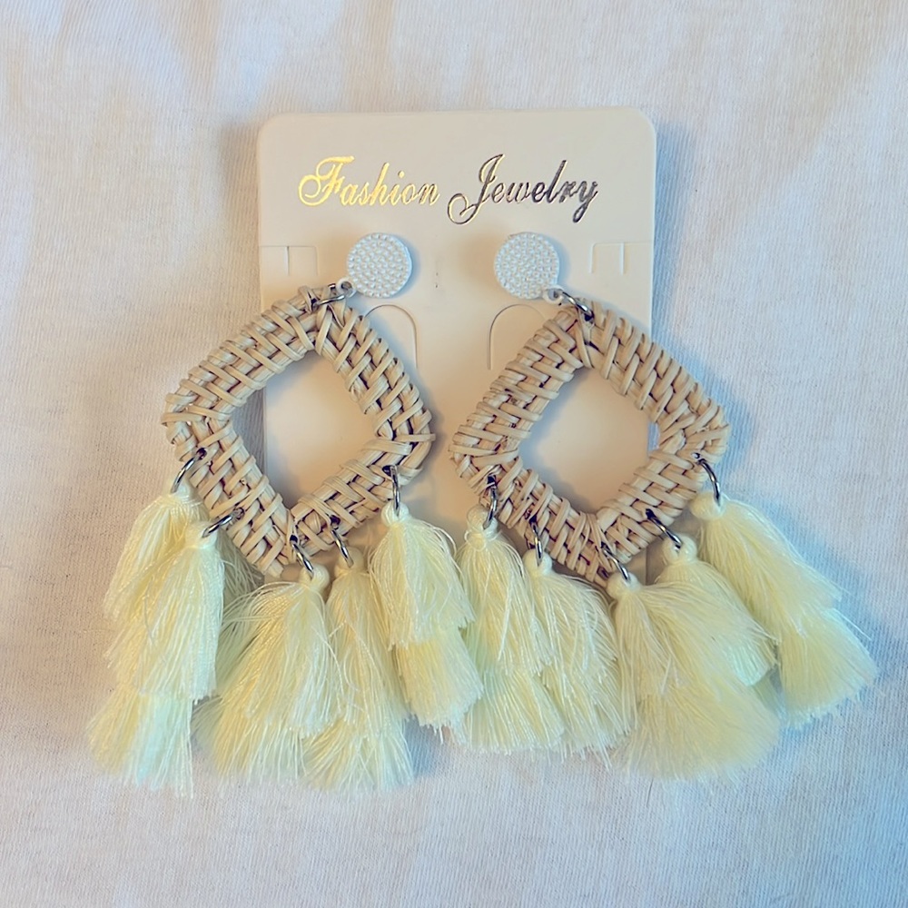 Rattan Fringe Tassels Boho Earrings in Ivory 3 for $20